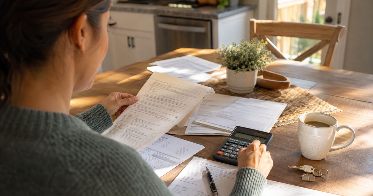A South Carolina homeowner reviewing paperwork at a kitchen table