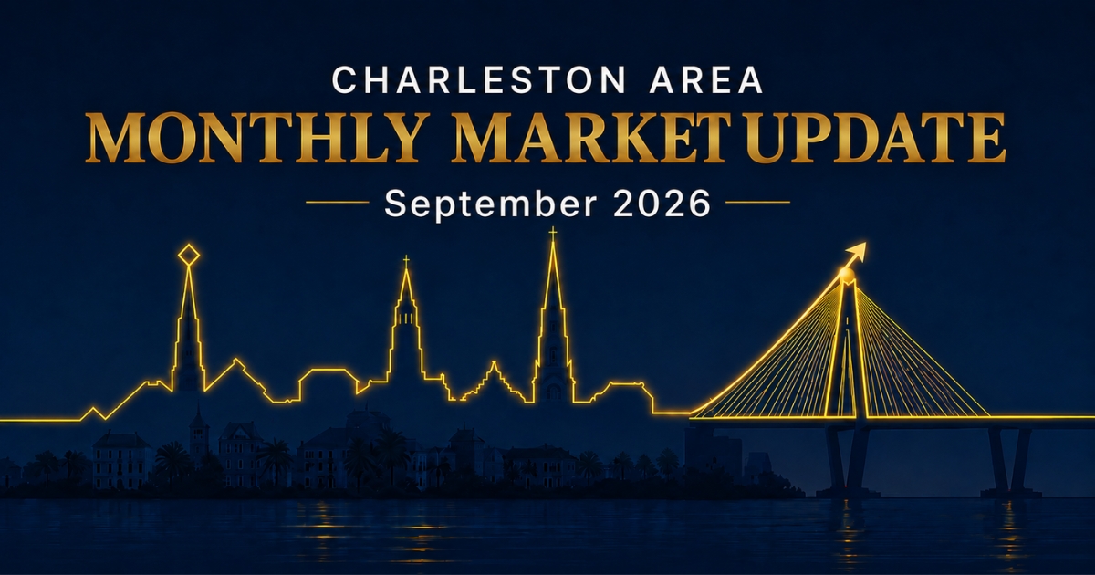 Aerial view of a Charleston-area neighborhood with marsh and tree-lined streets in early fall light
