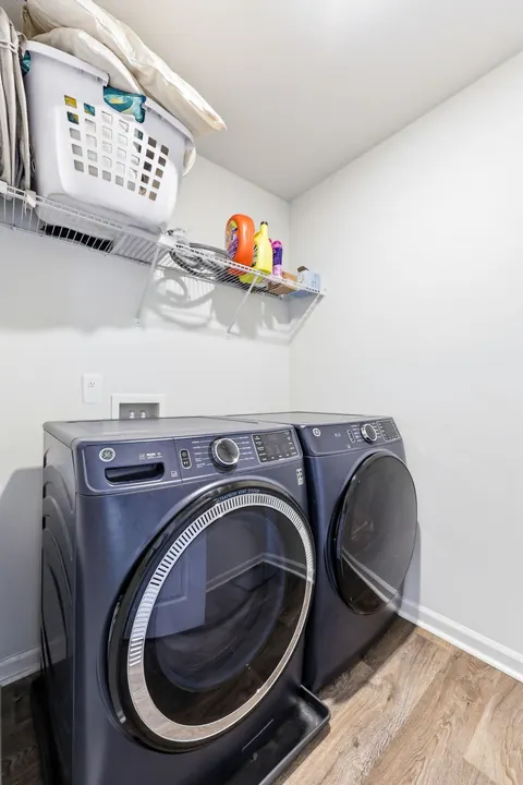 Laundry room upper storage shelf
